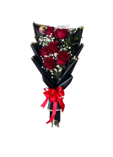 Ramo de Rosas Rojas en Papel Negro - Impactante y Exclusivo
