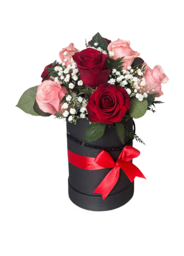Box Floral de Rosas Rojas y Rosadas