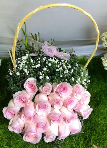 Canasto con Rosas Rosadas