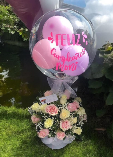 Box Cilindro con Rosas y globos