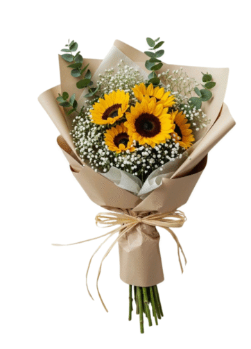 Ramo de 5 Girasoles con Gypsophila