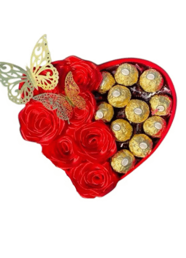 Corazón de Rosas de Jabón Rojas con Bombones Ferrero