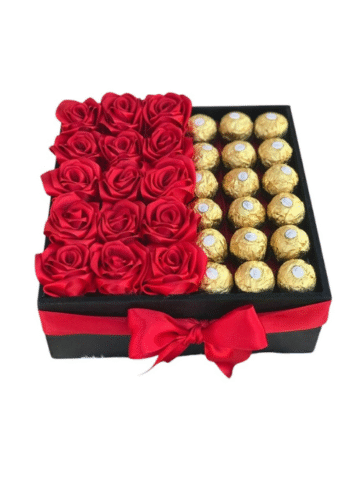 Box de Rosas de Jabón Rojas con Bombones Ferrero Rocher