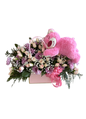 Cartera floral con peluche rosado