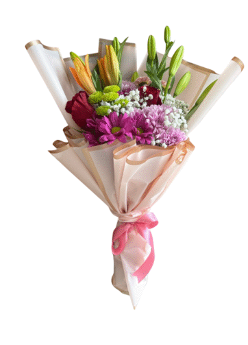 Ramo colorido con lilium y crisantemos