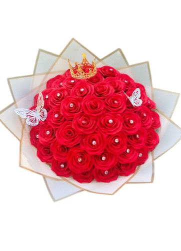 Ramo Buchón Rojo con Mariposa y Corona