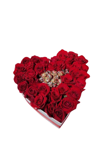 Corazón de Rosas Rojas con Chocolates