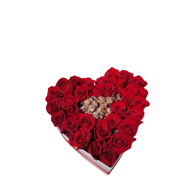 Corazón de Rosas Rojas con Chocolates