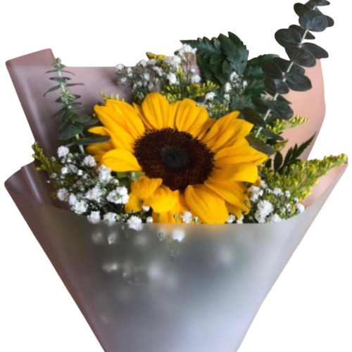 Ramito con Girasol y follaje verde